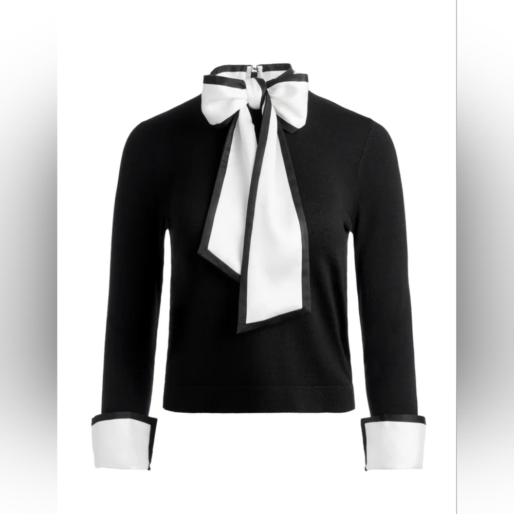 Alice + Olivia Justina Combination Wool Bow Sweater Size M